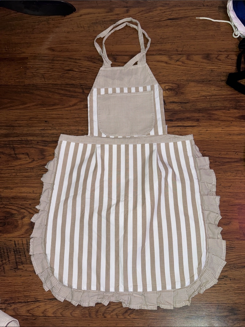 One-Piece Apron in Beige and White Stripes